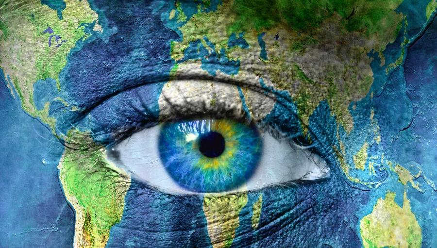 The Centres and Institutes Earth photo with blue eye in the middle